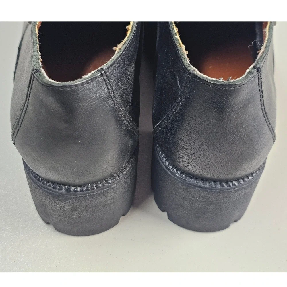 Harley Davidson Womens Black Leather Zip Up Lug Sole Loafers Shoes 82012 Size 9